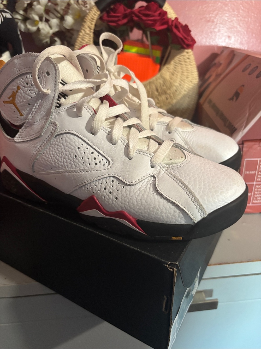 Jordan Kids White and Maroon Basketball Sneakers with Gold Logo